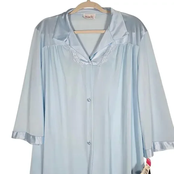 Vintage Vanity Fair Nightgown Robe Set Coloratura Womens Large Blue Made USA 90s
